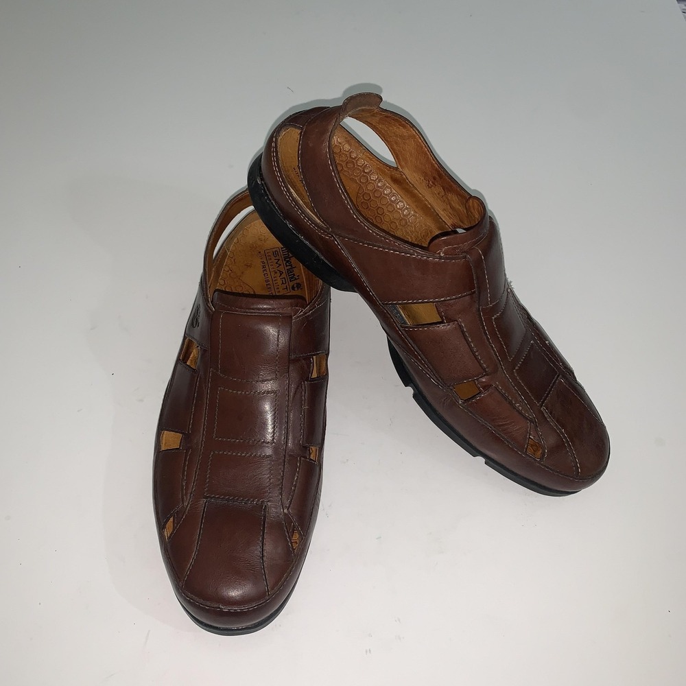 Timberland Smart Comfort Shoes Mens Size 12 Brown Leather Sandals Slip On 63549